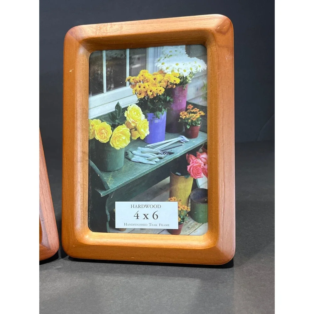 Set of 2 Handfinished Teak Hardwood 4x6 Photo Frames Natural Wood Grain
